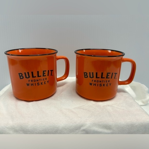 (2) Bulleit‎ Frontier Whiskey Mugs EUC Orange & Black - Picture 1 of 6